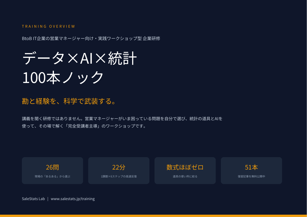 企業研修「データ×AI×統計 100本ノック」概要資料 表紙
